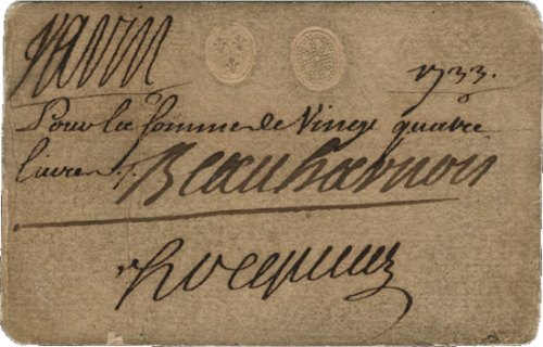 Monnaie de carte de 24 livres (1733) de la Nouvelle-France