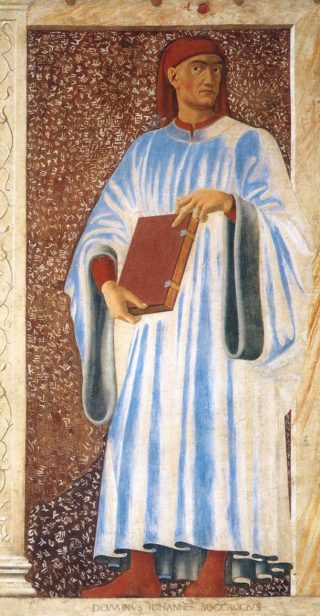 Détail d'une fresque transposée sur bois représentant Boccace et composée par Andrea del Castagno (vers 1450)