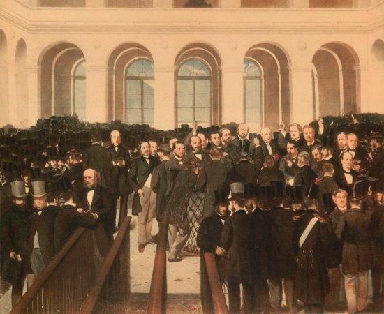 La corbeille des agents de change à la Bourse de Paris en 1862