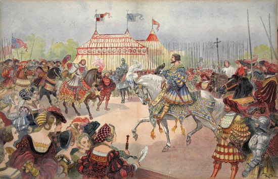 Entrevue du Camp du Drap d'Or. Lithographie extraite de Francois Ier : Le Roi Chevalier (1909)