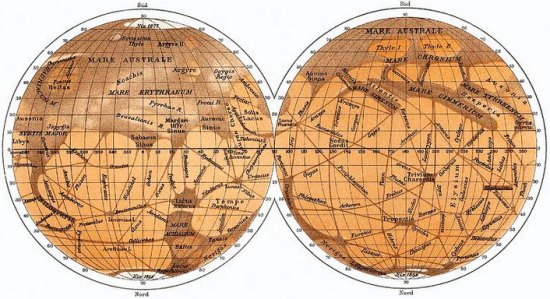 Carte de Mars dessinée par Giovanni Schiaparelli (1835-1910)