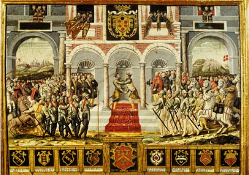 Traité du Cateau-Cambrésis : l'étreinte de Henri II et de Philippe II