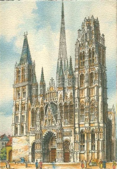 Aquarelle de la cathédrale de Rouen par Arday