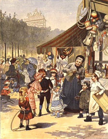 L'été aux Champs-Élysées, par J. Geoffroy (estampe de 1885)