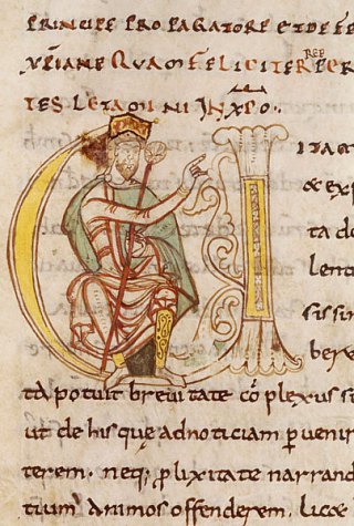 Charlemagne assis (Lettre historiée d'une édition de La Vie de Charlemagne, par Éginhard)