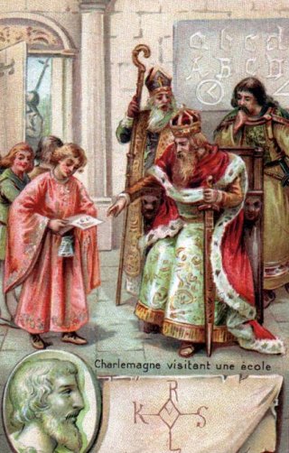 Charlemagne visitant une école