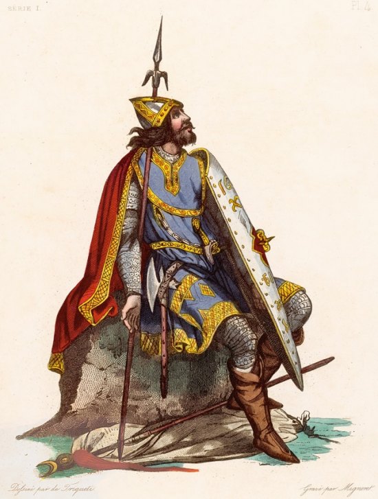 Charles Martel. Gravure publiée en 1836 dans le cadre d'une série de portraits en pied des personnages illustres de France