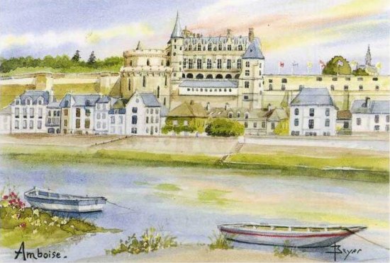 Château d'Amboise. Aquarelle de Beyer