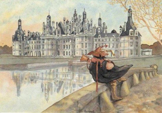 Le musicien de Chambord. Aquarelle de Philippe Legendre-Kvater