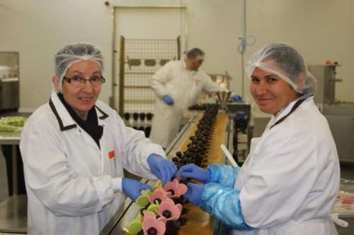 Des salariées confectionnent manuellement des fleurs tout en chocolat