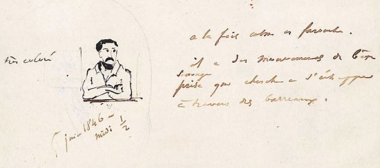 Note de Victor Hugo sur l'affaire Lecomte en juin 1846 : À la fois calme et farouche, il a des mouvements de bête sauvage prise qui cherche à s'échapper à travers des barreaux