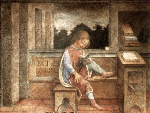 Le jeune Cicéron lisant. Fresque de Vincenzo Foppa de Bresci (1464)