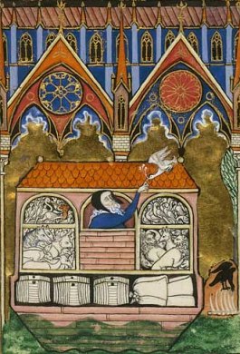 Noé et la colombe. Extrait du Psaultier de saint Louis (XIIIe siècle)