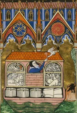Noé et la colombe. Extrait du Psaultier de saint Louis (XIIIe siècle)