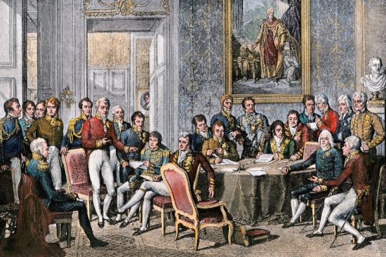 Congrès de Vienne (18 septembre 1814 - 9 juin 1815) rassemblant les représentants diplomatiques des grandes puissances européennes en vue de mettre un terme aux guerres napoléoniennes