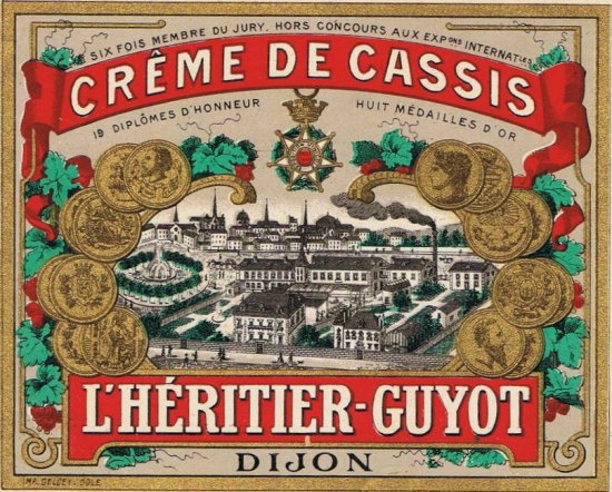 Ancienne étiquette de la crème de cassis L'Héritier-Guyot