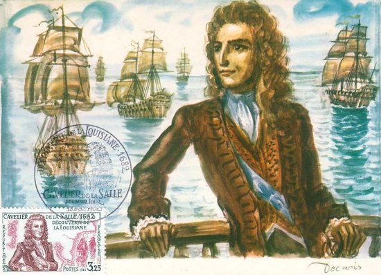 Découverte de la Louisiane par René-Robert Cavelier de La Salle. Carte maximum portant le timbre émis le 20 décembre 1982 dans la série Commémoratifs et divers