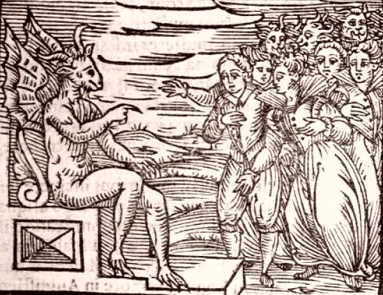 Le diable exposant les termes du pacte aux sorcières novices. Gravure extraite du Compendium Maleficarum de Francesco Maria Guazzo (1608)