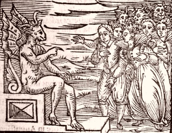 Le diable exposant les termes du pacte aux sorcières novices. Gravure extraite du Compendium Maleficarum de Francesco Maria Guazzo (1608) Le diable exposant les termes du pacte aux sorcières novices. Gravure extraite du Compendium Maleficarum de Francesco Maria Guazzo (1608)