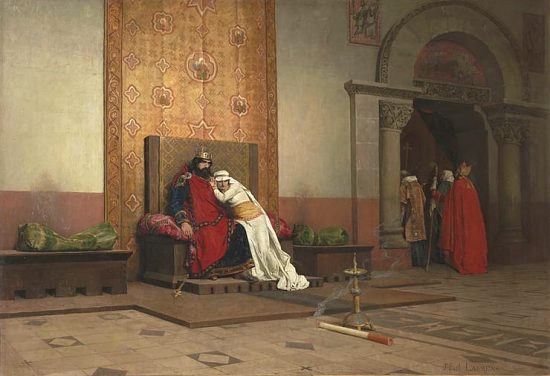 Robert II le Pieux et Berthe de Bourgogne après l'excommunication du souverain en 998 Peinture de Jean-Paul Laurens (1875)