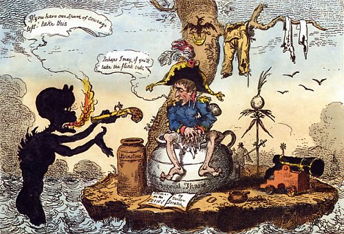 Caricature anglaise représentant Napoléon sur l'ile d'Elbe