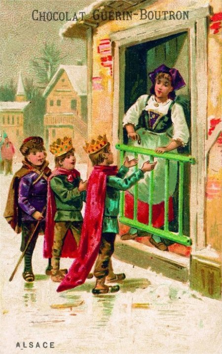 Épiphanie et fête des Rois en Alsace. Chromolithographie de la fin du XIXe siècle