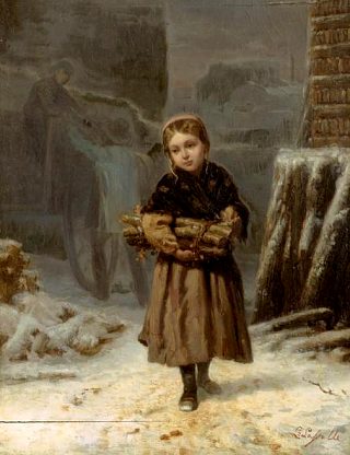 Petite fille dans la neige, par Louis-Simon Lassalle