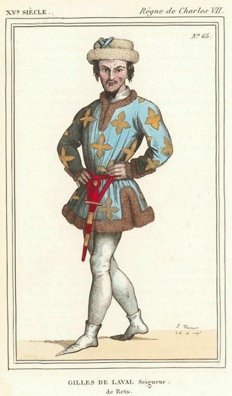 Gilles de Laval, seigneur de Retz. Illustration publiée dans Costumes historiques de la France d'après les monuments les plus authentiques (Tome 3) de Paul Lacroix (1852)