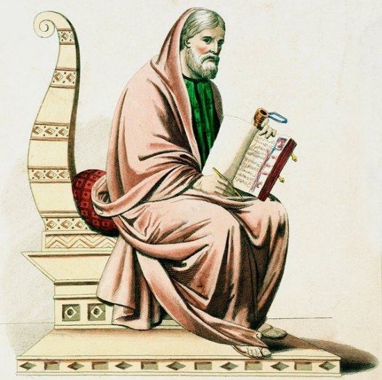 Grégoire de Tours. Gravure de François-Jacques Dequevauviller colorisée, d'après Louis Boulanger