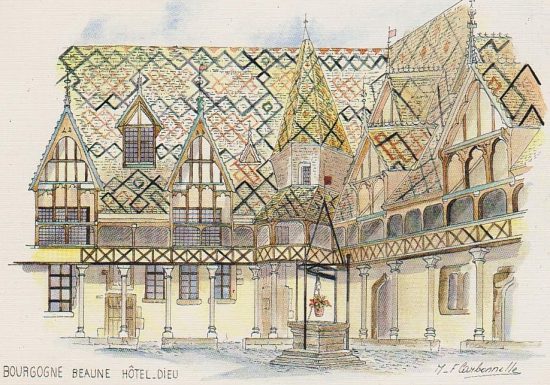 Hôtel-Dieu de Beaune. Aquarelle de M.-F. Carbonnelle