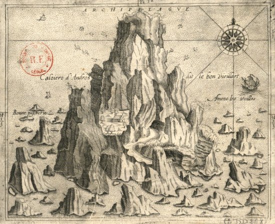 Carte de l'île de Kalogero en Grèce, par André Thevet