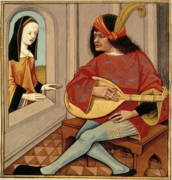 Enluminure de Robinet Testart extraite du Livre des échecs amoureux d'Evrard de Conty (1496-1498)