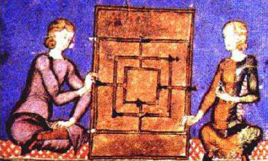 Deux nobles espagnols disputant une partie de jeu du moulin à la cour de Séville (XIIIe siècle)