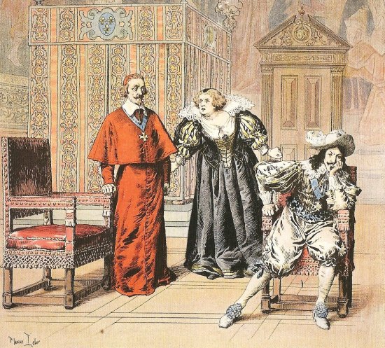 La reine mère Marie de Médicis demande à son fils Louis XIII la démission de Richelieu, le 10 novembre 1630. Dessin de Maurice Leloir (1910)