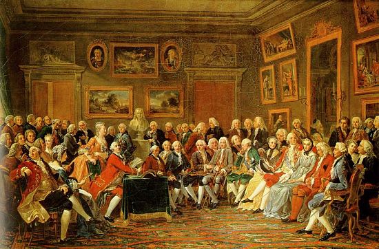 Une lecture chez Madame Geoffrin. Peinture d'Anicet Lemonnier (1812) commandée par l'impératrice Joséphine et exposée au Salon de 1814