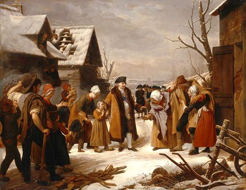 Louis XVI distribuant des aumônes aux pauvres de Versailles pendant l'hiver de 1788, par Louis Hersent