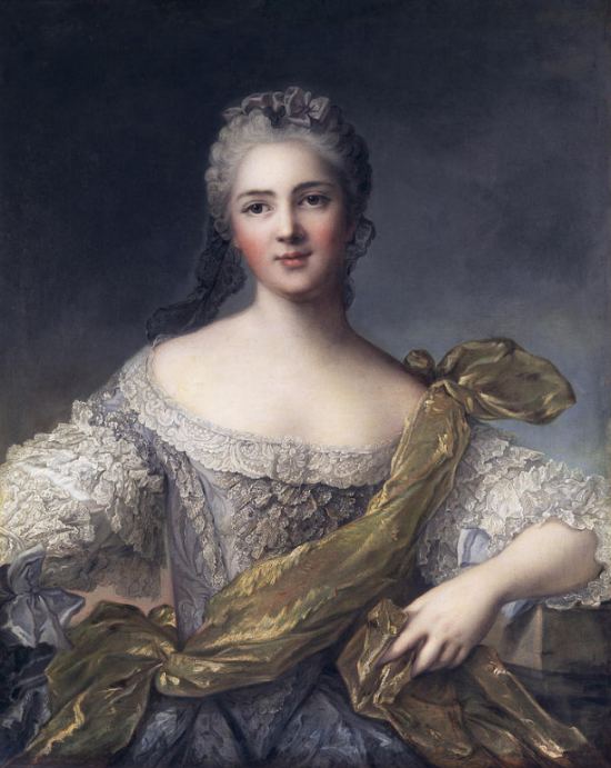 Détail d'un portrait de Victoire de France (cinquième fille de Louis XV) par Jean-Marc Nattier (1751)