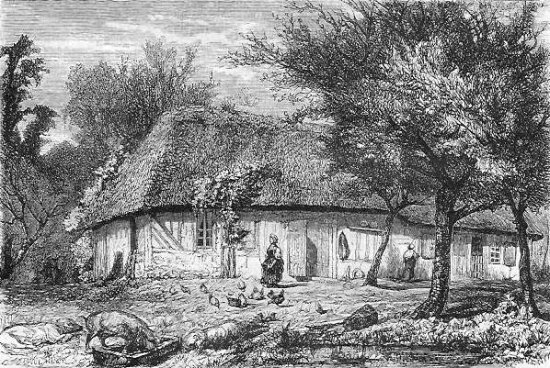 Maison où est né Vauquelin, en 1763, à Saint-André-d'Hébertot (Calvados). Dessin de Paul Huet.