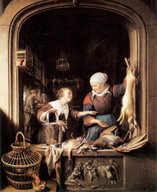 Boutique d'un marchand de volailles. Peinture de Gerrit Dou