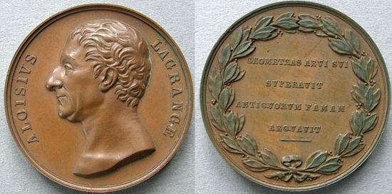 Médaille de 1833 gravée en l'honneur de Joseph-Louis Lagrange. Oeuvre de Gazpare Galeazzi