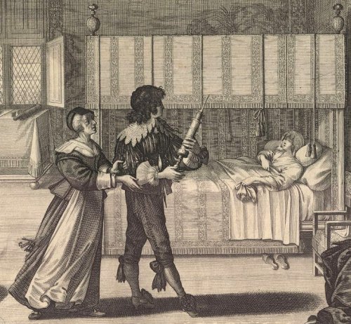 Le médecin et le clystère (détail d'une gravure d'Abraham Bosse, XVIIe siècle) Le médecin et le clystère (détail d'une gravure d'Abraham Bosse, XVIIe siècle)