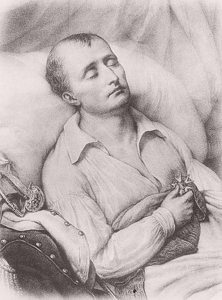Napoléon sur son Lit de mort presse sur son coeur la Croix de la Légion d'Honneur dont il a institué l'Ordre Napoléon sur son Lit de mort presse sur son coeur la Croix de la Légion d'Honneur dont il a institué l'Ordre