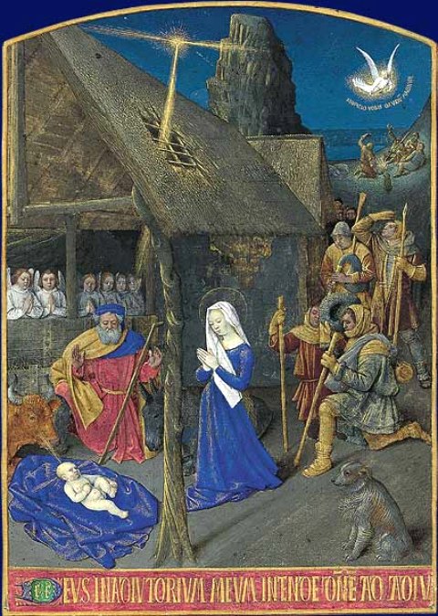 La Nativité. Enluminure de Jean Fouquet extraite des Heures d'Étienne Chevalier