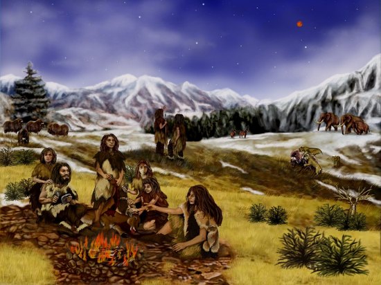 Représentation d'une famille de Néandertaliens