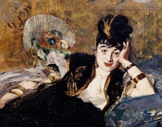 La dame aux éventails (portrait de Nina de Villard de Callias). Détail d'une peinture d'Édouard Manet (1873)