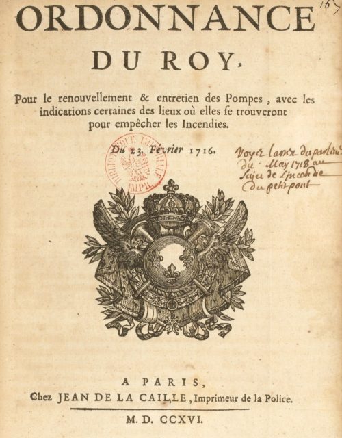 Ordonnance de 1716 pour le renouvellement et entretien des pompes