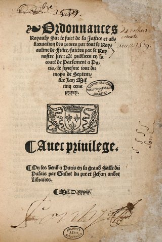 Page de titre de l'ordonnance de Villers-Cotterêts