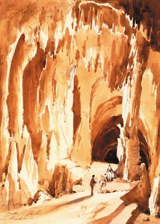 Grottes d'Osselle, dans le Jura : l'un des repaires de la Dame verte ? Dessin de Taylor.
