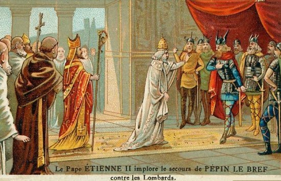 Le pape Étienne II implore le secours de Pépin le Bref contre les lombards