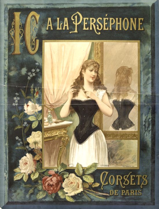 A la Perséphone. Corsets de Paris. Affiche publicitaire de 1889